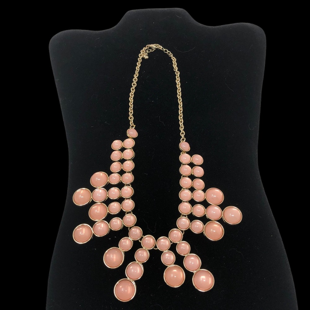 Pink Bubble Necklace Bib Statement Fashion Choker Collar Gold Tone 18"